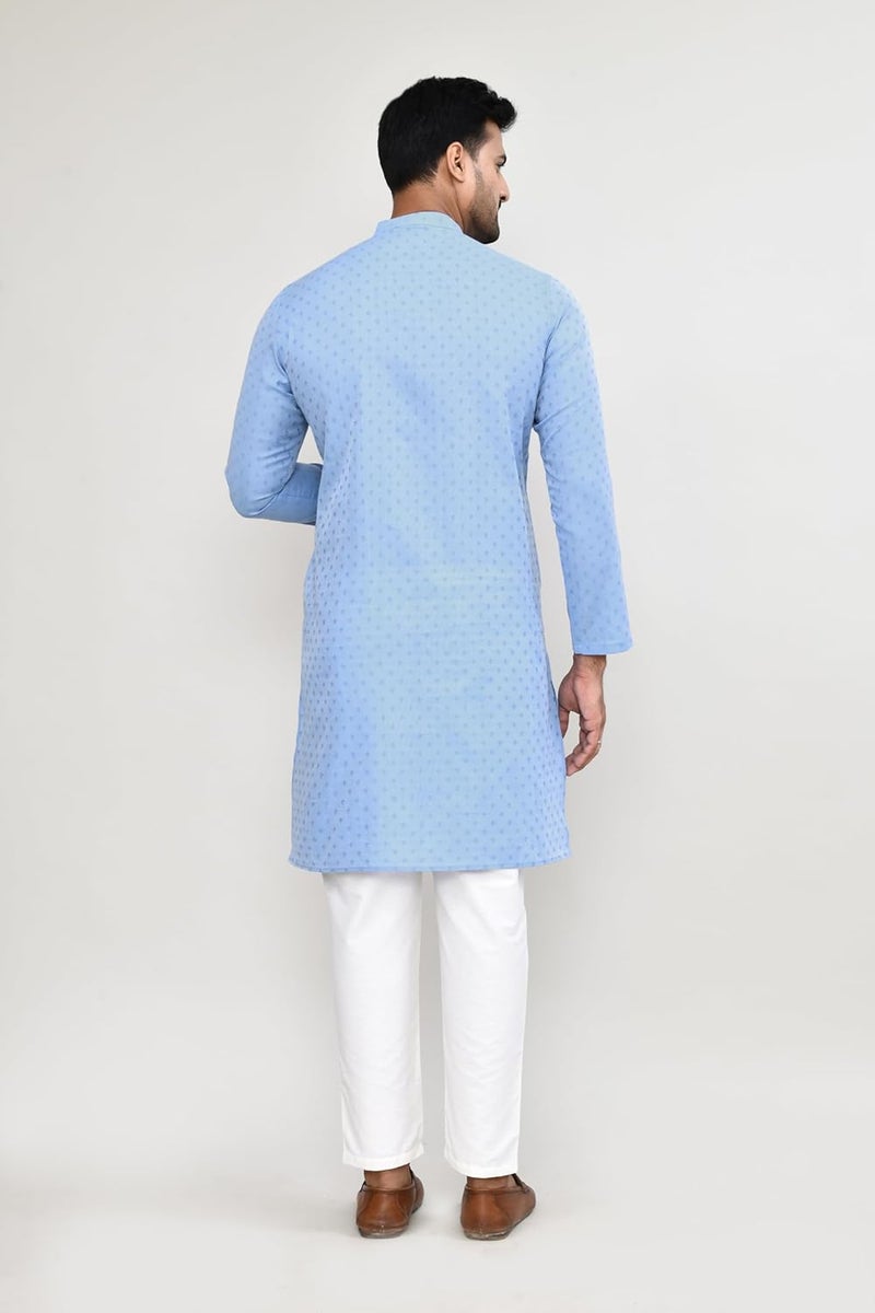 Polyfab Hathkargha Men's Art Silk Designer Printed Kurta Pyjama Set with Mandarin Collar and Full Sleeves - Image 2